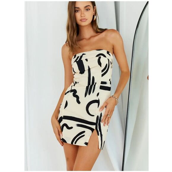 Seven Wonders Runaway The Label York Mini Dress in Sand Black M 6 - Picture 1 of 10
